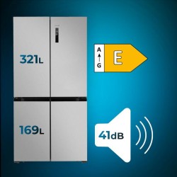 Frigorífico Combi Americano Cecotec Bolero CoolMarket 4D 490 Inox E Capacidad de 490 Litros
