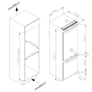 Kühlschrank Combi Integrable Cecotec Bolero CoolMarket Combi BI-D FLW 267 E Kapazität von 267 Liter