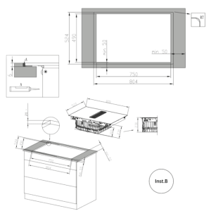 Induktionskochfeld 2 Zonen TotalFlex mit Dunstabzugshaube Cecotec Bolero Squad IH 4800 TotalFlex80