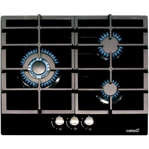 Placa de gas Cata LCI6021BK cristal negro 3 fuegos