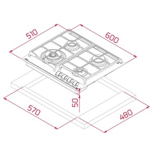 Placa de gas Teka GZC64320XBABK 4 fuegos
