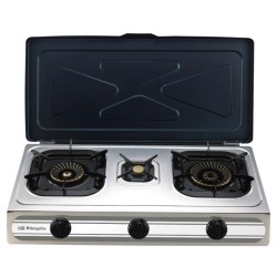 Orbegozo Gas‑Kochplatte FO3500, Edelstahl, 3 Brenner, Piezo‑Zündung
