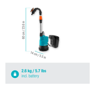 Bomba Sumergible de Batería a Presión para Depósitos Pluviales Gardena 2000/2 18V P4A 14602-20