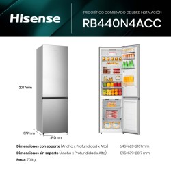 Kühlschrank Combi Hisense RB440N4ACD Grau Inox Kapazität von 336 Liter