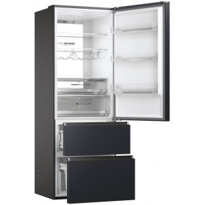Kühlschrank Combi 3 Türen HTW7720ENMB Inox Schwarz Kapazität von 483 Liter
