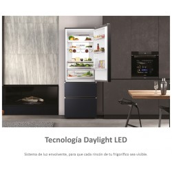 Kühlschrank Combi 3 Türen HTW7720ENMB Inox Schwarz Kapazität von 483 Liter