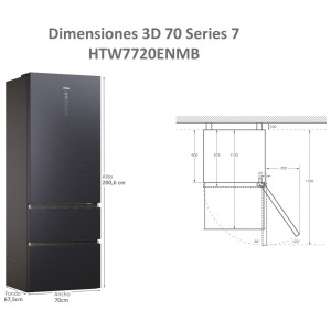 Frigorífico Combi 3 Puertas HAIER HTW7720ENMB Inox Negro Capacidad de 483 Litros