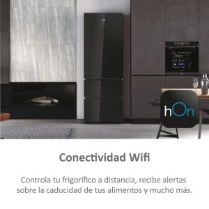 Frigorífico Combi 3 Puertas HAIER HTW7720DNGB Cristal Negro Capacidad de 483 Litros