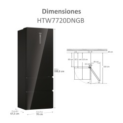 Frigorífico Combi 3 Puertas HAIER HTW7720DNGB Cristal Negro Capacidad de 483 Litros