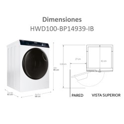 Lavadora Secadora Haier HWD100BP14939IB Blanca 10 Kg / 6 Kg de Capacidad 1400rpm