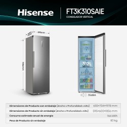 Gefrierschrank Hisense FT3K310SAIE Edelstahl 312 Litern  Fassungsvermögen