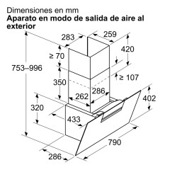 Campana Extractora Decorativa Inclinada Balay 3BC587GBH Cristal Blanco 80cm