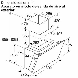Campana Extractora Decorativa Inclinada Balay 3BC599AN Cristal Negro 90cm