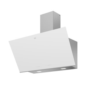 Schräge dekorative Dunstabzugshaube Beko BHCA96641BWHS Glas Weiß 90cm