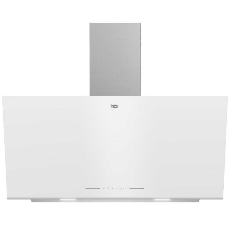 Schräge dekorative Dunstabzugshaube Beko BHCA96641BWHS Glas Weiß 90cm