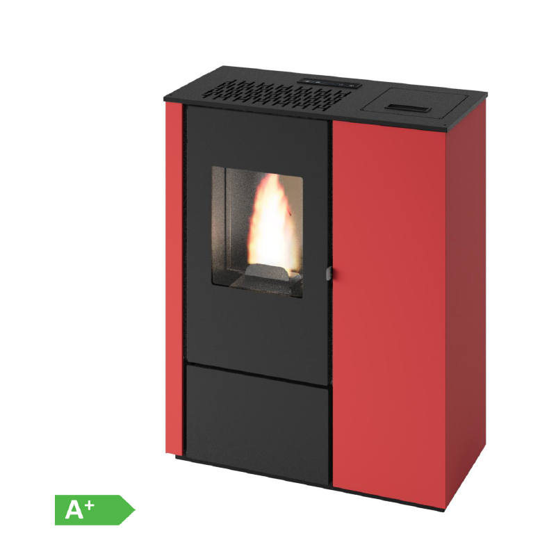 Pelletofen CARMEN SLIM 8 kW Pelletheizung A+ Rot