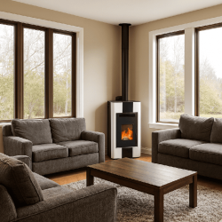 Pelletofen ENERGY FIRE 15 KANALISIERBAR 14,1 kW Weiß Kanalisier Pelletkamin A+