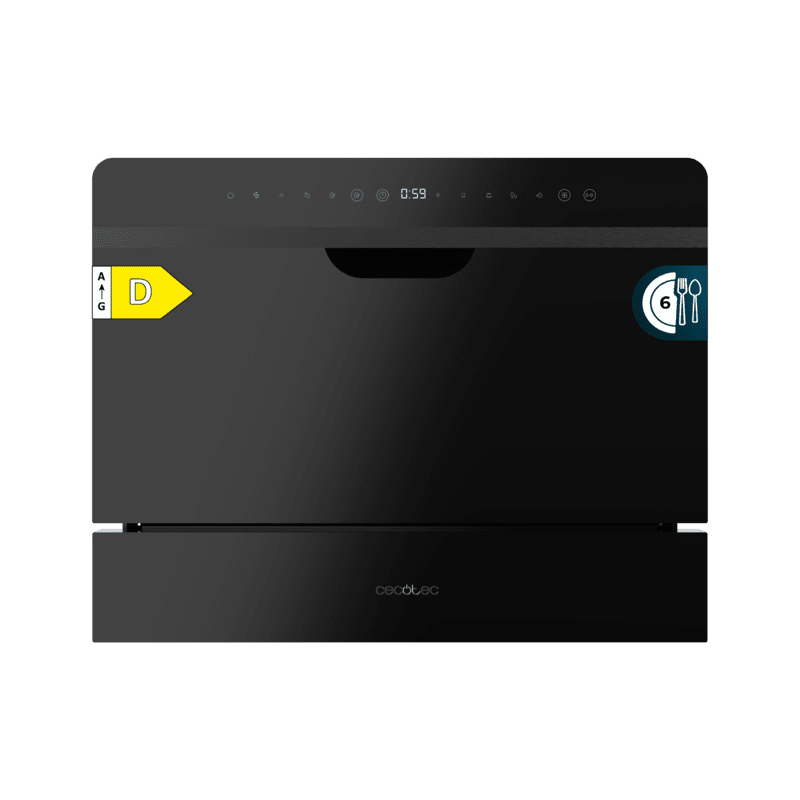 Mini Geschirrspüler halbintegrierbar Kompakt Cecotec Bolero Aguazero 2500 S-BI Schwarzes Glas
