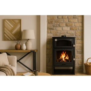 Holzofen mit Backofen Edelstahl ASTON 13,1 kW Kaminofen +A