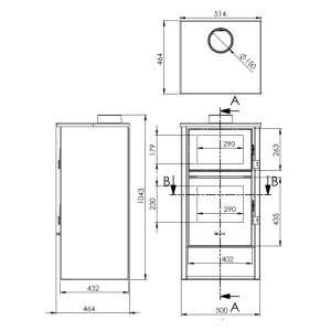 Holzofen mit Backofen Edelstahl LUX 12,28 kW Kaminofen +A