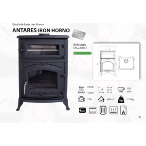 Holzofen aus Gusseisen mit Backofen ANTARES IRON BACKOFEN 24 kW Kaminofen +A