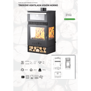 Belüfteter Holzofen mit Backofen TAKASHI BELÜFTETE VISION OFEN 15 kW Kaminofen +A