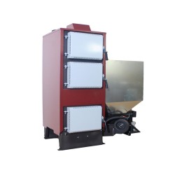 Mehrstoffkessel BOILER 34 de 34 kW für Pellets, Knochen und Brennholz mit automatischer und manueller Beschickung