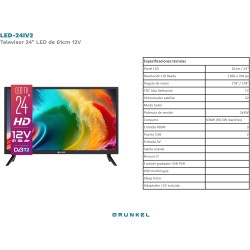 Televisor Grunkel LED24IV2 24" HD Ready con Adaptador a 12V para Camper y Caravanas