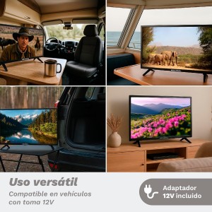 Televisor Grunkel LED24IV2 24" HD Ready con Adaptador a 12V para Camper y Caravanas