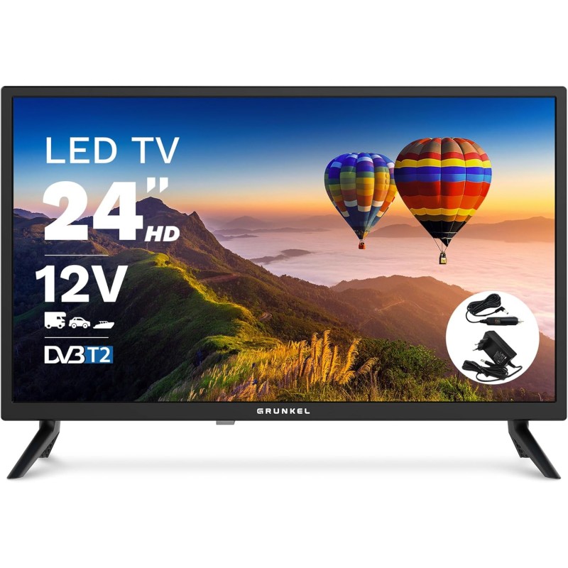 Televisor Grunkel LED24IV2 24" HD Ready con Adaptador a 12V para Camper y Caravanas