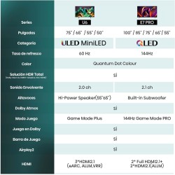 Televisor Hisense 55U6NQ Mini-LED 55" 4K Ultra HD con Smart TV y WiFi